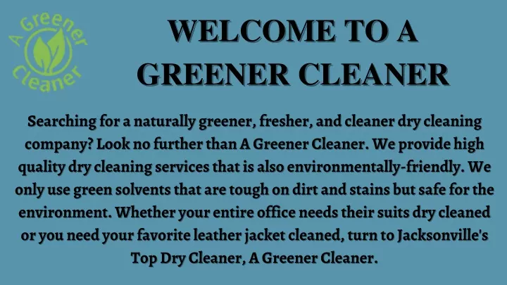 welcome to a greener cleaner