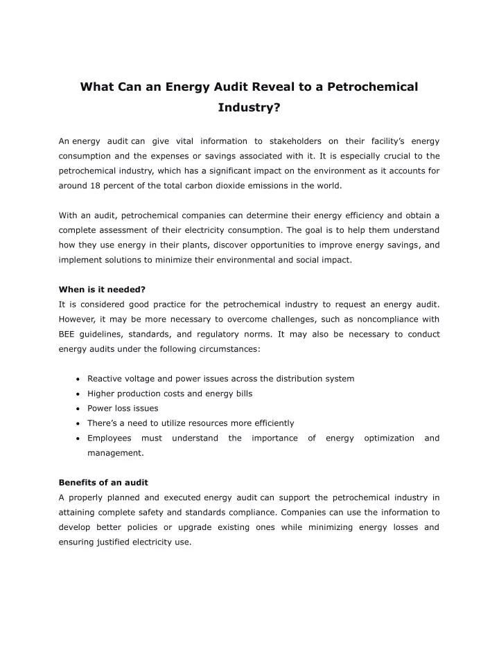 what can an energy audit reveal to a petrochemical