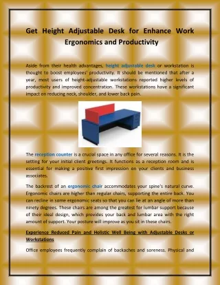 Get Height Adjustable Desk for Enhance Work Ergonomics and Productivity