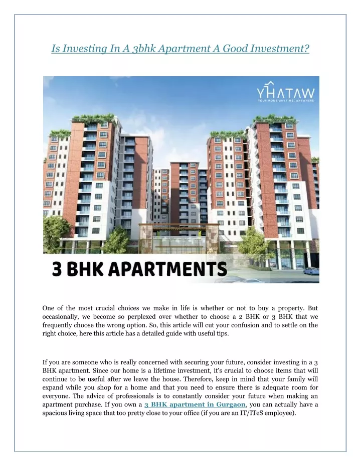 is investing in a 3bhk apartment a good investment