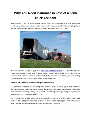 Why You Need Insurance in Case of a Semi Truck Accident
