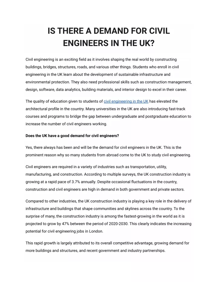 is there a demand for civil engineers in the uk