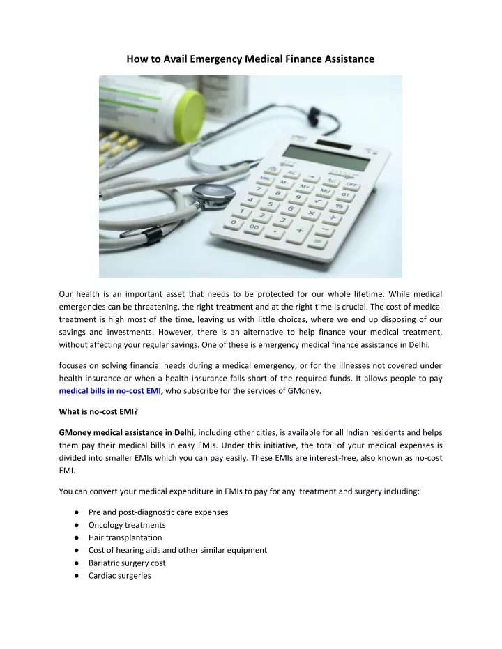 how to avail emergency medical finance assistance