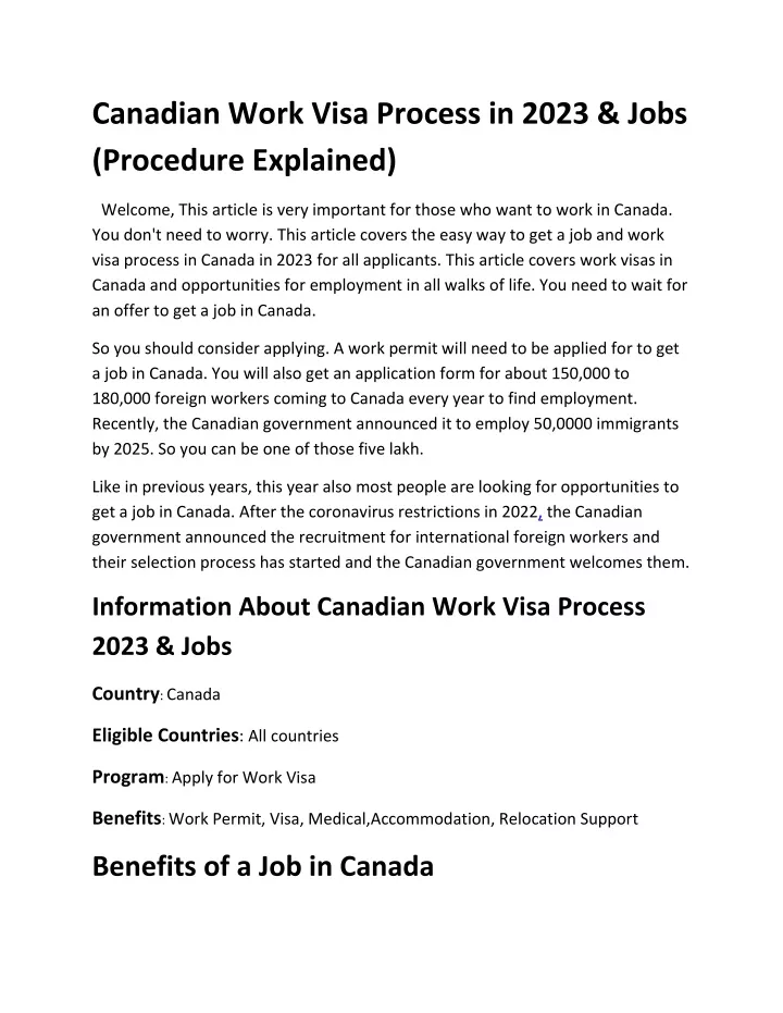 canadian work visa process in 2023 jobs procedure