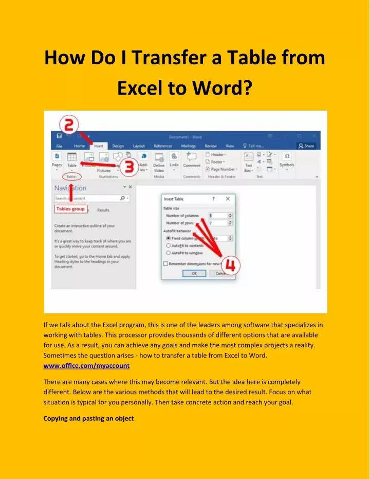 how do i transfer a table from excel to word