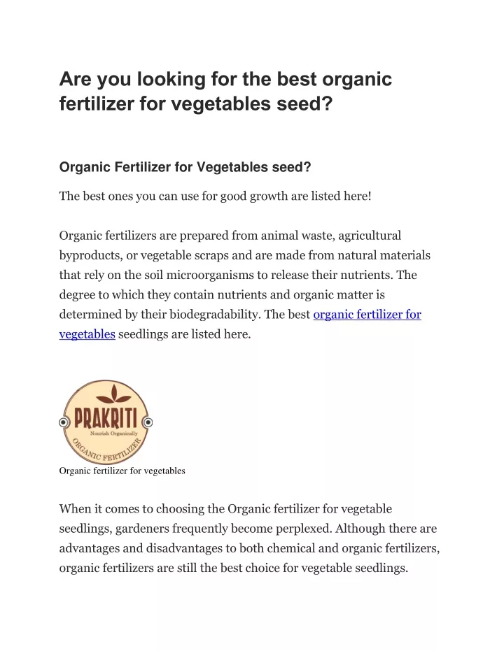 are you looking for the best organic fertilizer