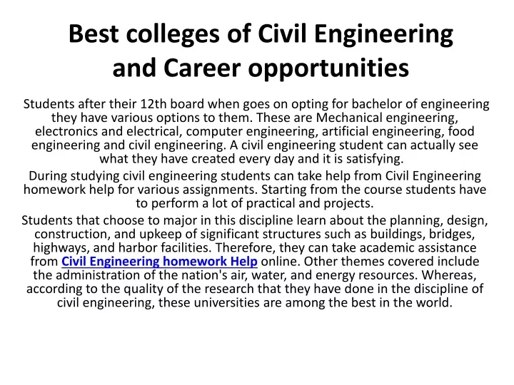 best colleges of civil e ngineering and career opportunities
