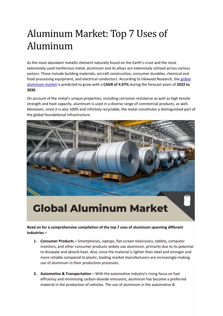 PPT Aluminum Market Top 7 Uses Of Aluminum Specialty Materials