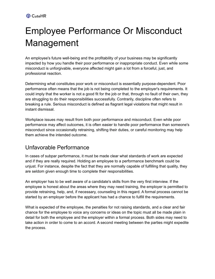 employee performance or misconduct management