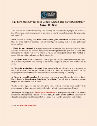 Tips For Ensuring Your Fuso Genuine Auto Spare Parts Dubai Order Arrives On Time