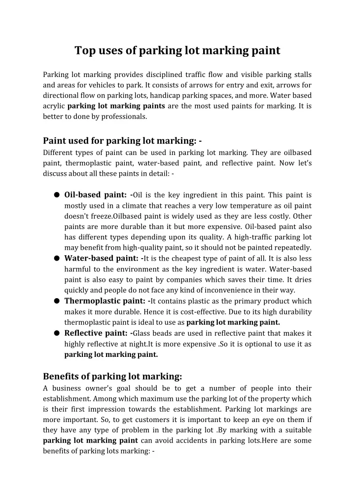 top uses of parking lot marking paint