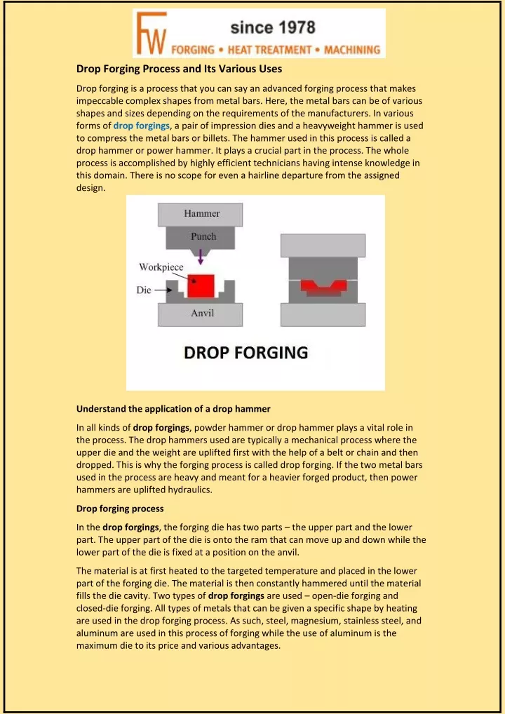 drop forging process and its various uses