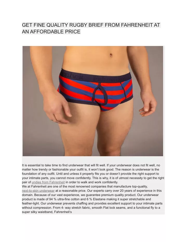 get fine quality rugby brief from fahrenheit