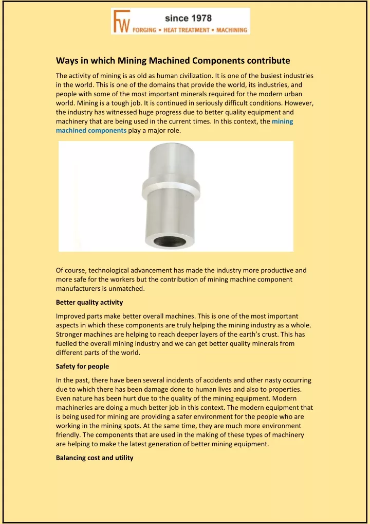 ways in which mining machined components