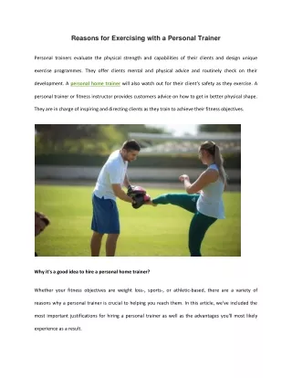 Reasons for Exercising with a Personal Trainer