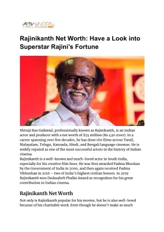 rajinikanth net worth have a look into superstar