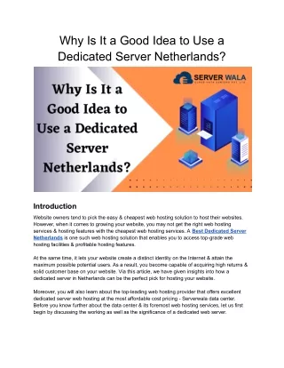 why is it a good idea to use a dedicated server