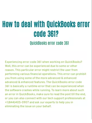 How to deal with QuickBooks error code 361?