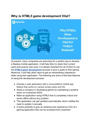 Why HTML5 game development is Vital_