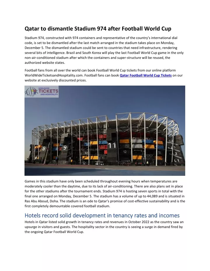 qatar to dismantle stadium 974 after football