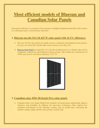 Most efficient models of Bluesun and Canadian Solar Panels.
