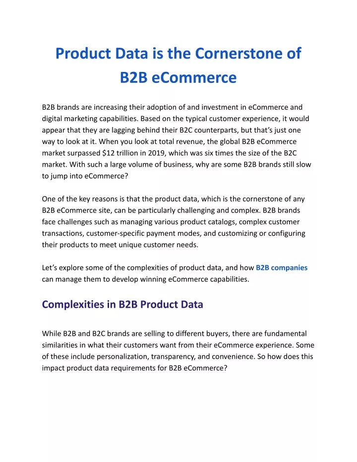 product data is the cornerstone of b2b ecommerce