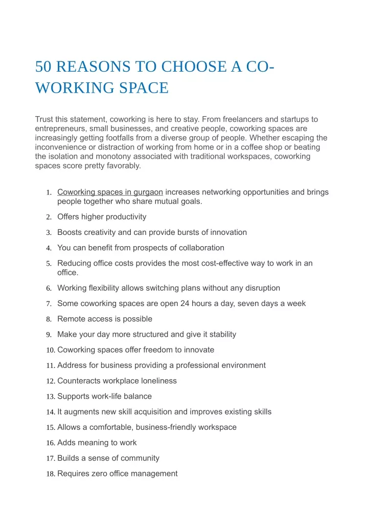 50 reasons to choose a co working space