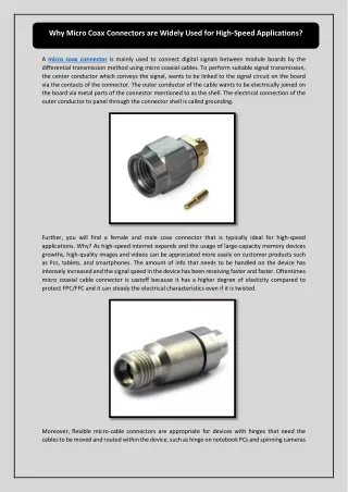Why Micro Coax Connectors are Widely Used for High-Speed Applications?
