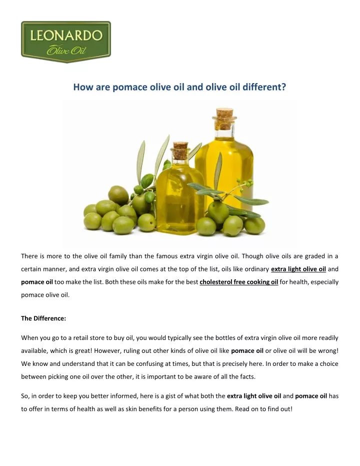 how are pomace olive oil and olive oil different