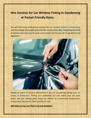 Hire Services for Car Window Tinting in Dandenong at Pocket Friendly Rates