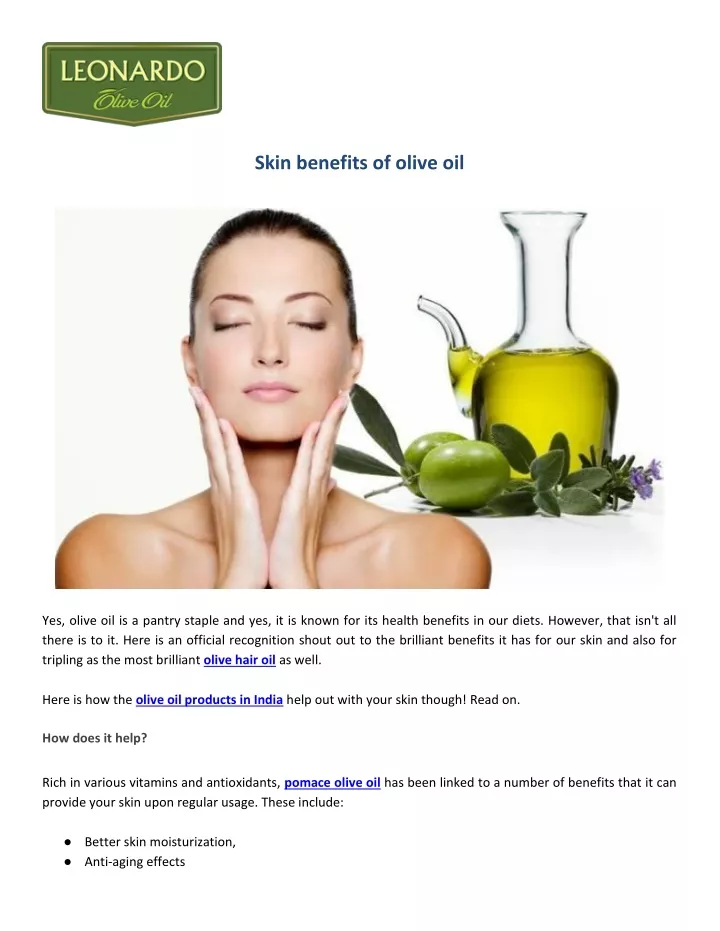 skin benefits of olive oil