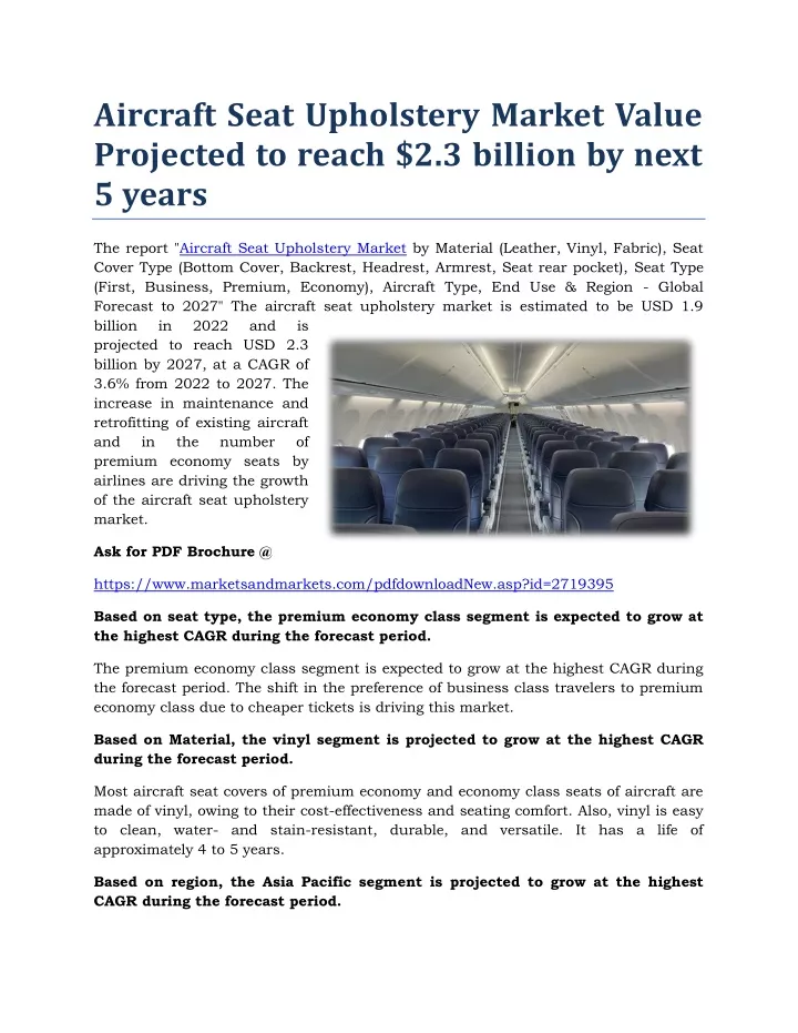 aircraft seat upholstery market value projected