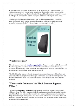 Buy Sleepsia Black Lumbar support pillow For Spine Pain Relief