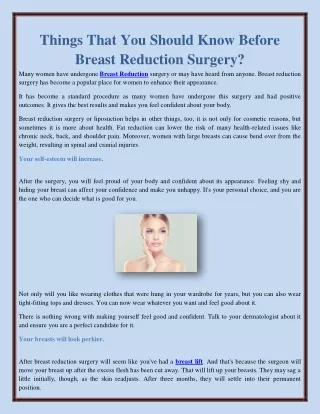 Things That You Should Know Before Breast Reduction Surgery?