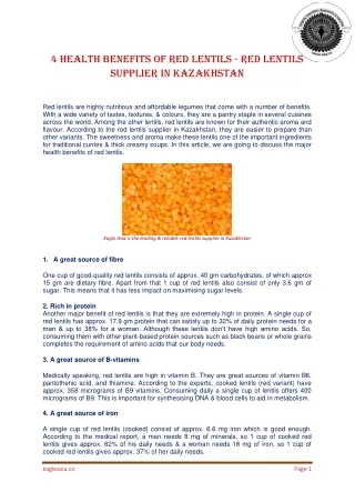 4 health benefits of red lentils - Red lentils supplier in Kazakhstan