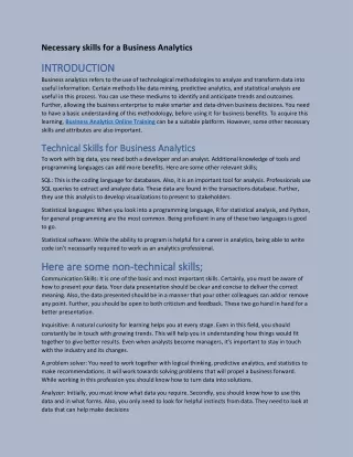Necessary skills for a Business Analytics