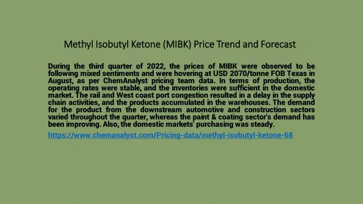 methyl isobutyl ketone mibk price trend and forecast