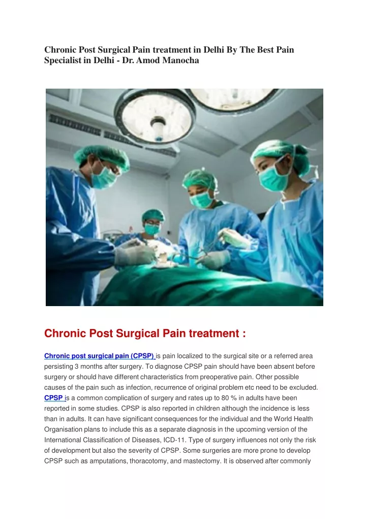 chronic post surgical pain treatment in delhi