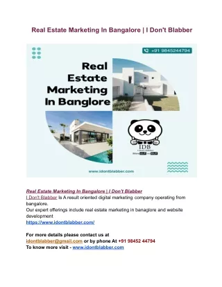 Real Estate Marketing In Bangalore _ I Don't Blabber
