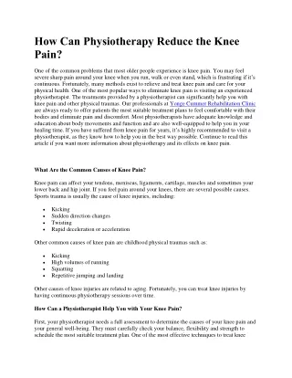 how can physiotherapy reduce the knee pain