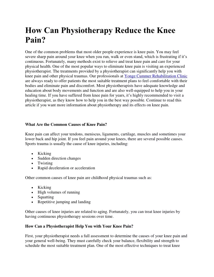 how can physiotherapy reduce the knee pain