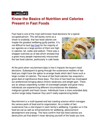 Know the Basics of Nutrition and Calories Present in Fast Foods