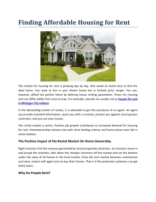 Finding Affordable Housing For Rent