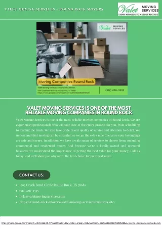 Valet Moving Services is one of the most reliable moving companies in Round Rock