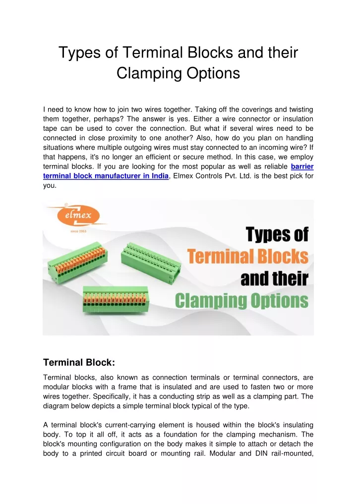 types of terminal blocks and their clamping