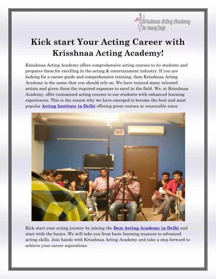 kick start your acting career with krisshnaa