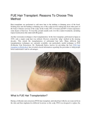 FUE Hair Transplant Reasons To Choose This Method