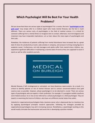 Which Psychologist Will Be Best For Your Health Problems