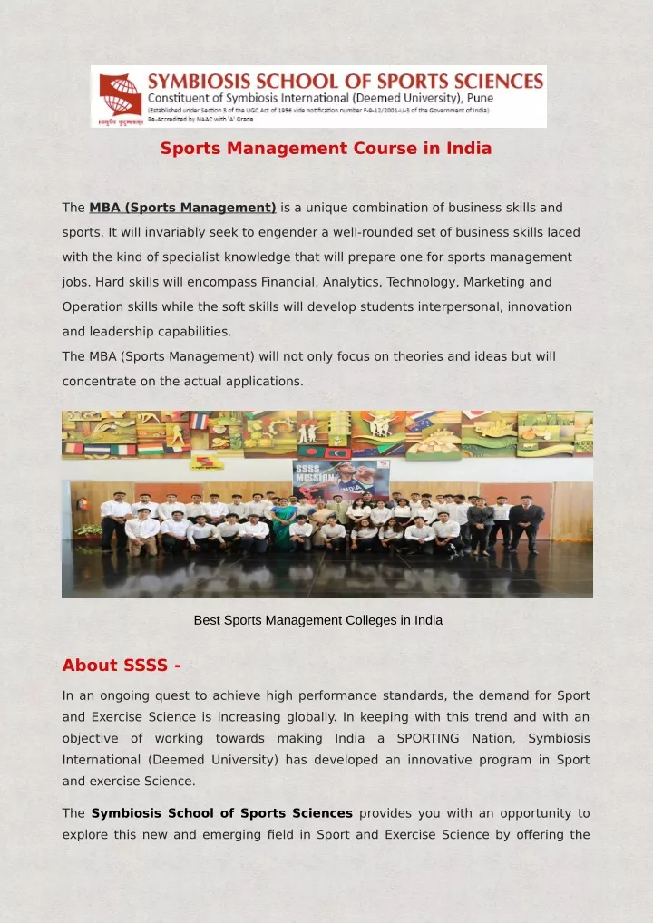 sports management course in india