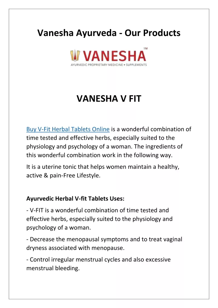 vanesha ayurveda our products